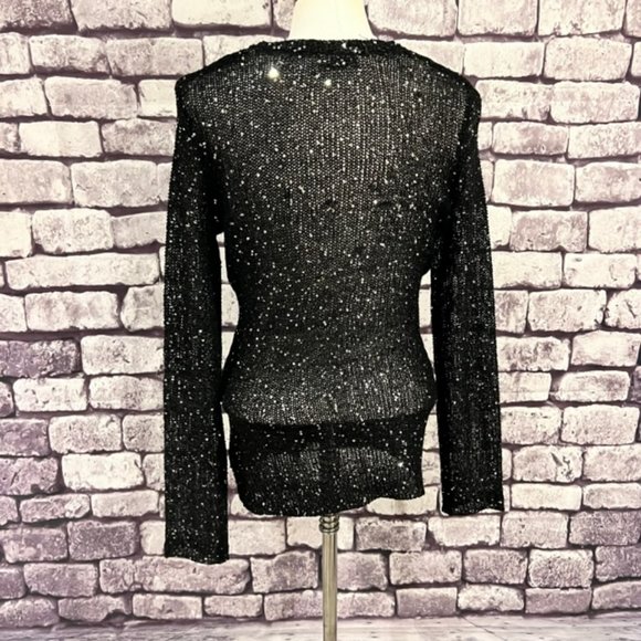Questions Pullover V-Neck Black W/ Sequins Pullover Sweater Size M - Picture 6 of 9